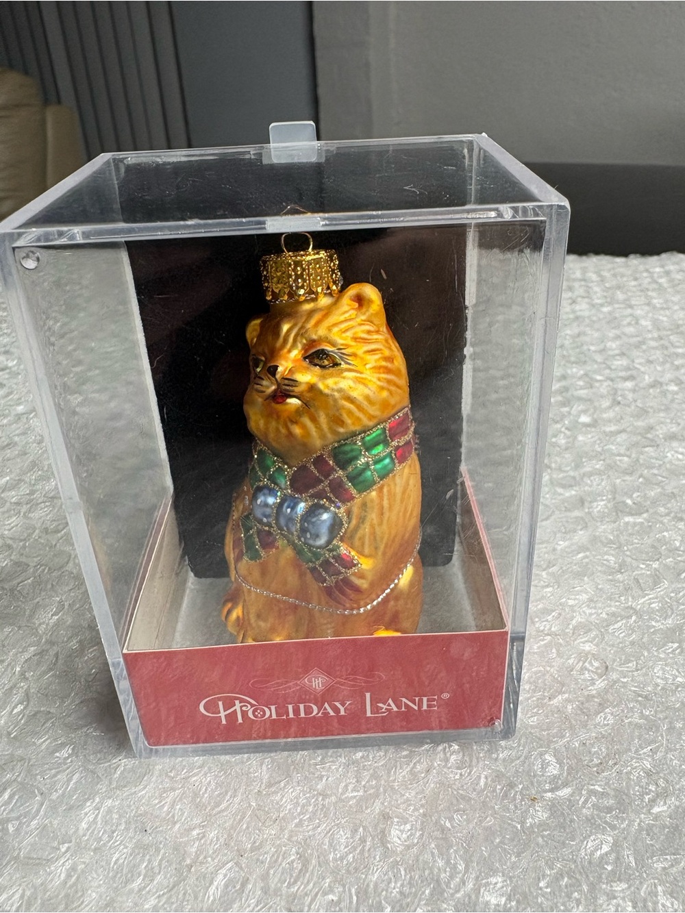 Holiday Lane Gold glass cat ornament
